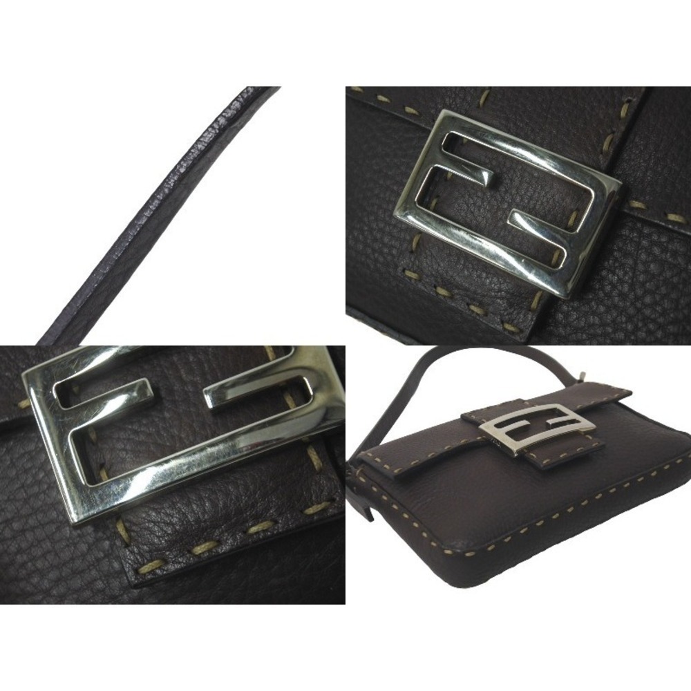 FENDI Selleria Mamma Bucket Shoulder Bag Brown Leather Double F Zucca Silver - Picture 5 of 9